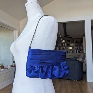 Satin Blue Evening Shoulder Bag